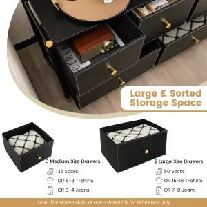 Costway 5 Drawers Dresser Tower Organizer Fabric Storage Chest of Drawers Metal Frame