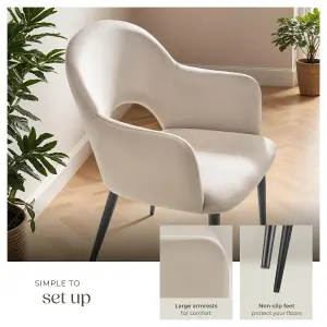 Dining Chair Sachel - padded armchair in velvet look, continuous backrest - cream