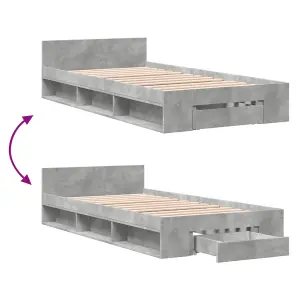 Berkfield Bed Frame with Drawer without Mattress Concrete Grey 75x190 cm Small Single