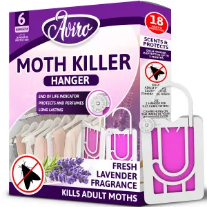 Aviro Moth Killer - Hanging Moth Repellent For Wardrobes & Drawers With Natural Lavender Scent. Kills & Protects. 6 Pack