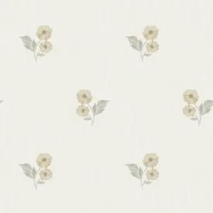 Grandeco Clematis Floral Sprig Textured  Blown Vinyl Wallpaper, Sage