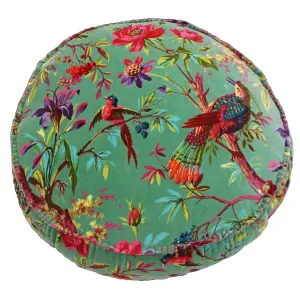 Paoletti Paradise Tropical Velvet Round Polyester Filled Cushion