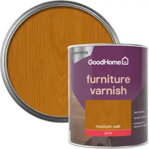 GoodHome Medium Oak Gloss Multi-surface Furniture Wood varnish, 750ml