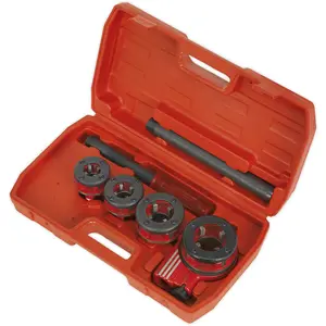 Professional Ratcheting Pipe Threading Kit for BSPT Sizes 1/2" to 1-1/4" with Die Heads