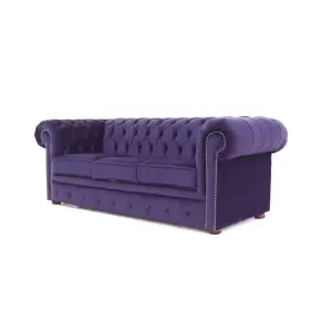 Chesterfield 3 Seater Malta Amethyst Purple Real Velvet Sofa In Classic Style