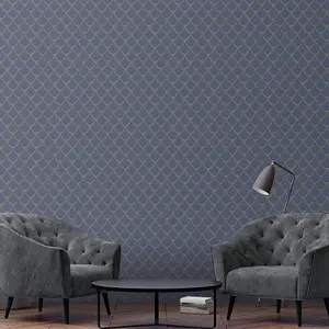 Galerie City Glam Gold Blue Geometric Embossed Wallpaper