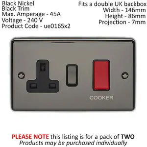 2 PACK 45A DP Oven Switch & Neon Appliance Light BLACK NICKEL & Black Trim