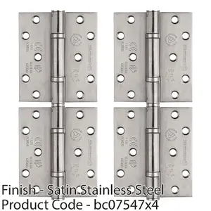 4 PACK - PAIR Grade 13 Heavy Duty Thrust Bearing Hinge - 100 x 89mm Satin Stainless Steel