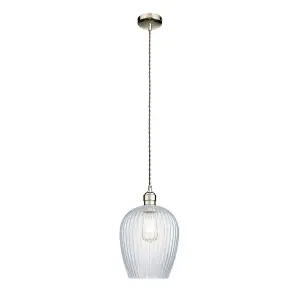 Luminosa Livorno Dome Pendant Ceiling Light Bright Nickel Plate, Clear Ribbed Glass