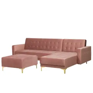 Corner Sofa with Ottoman ABERDEEN Pink Velvet Left Hand