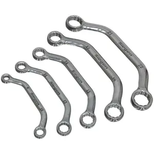 5-Piece Offset Angled Obstruction Spanner Set with 12-Point Bi-Hex Ring Wrenches