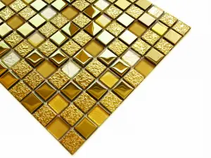 Glass mosaic on mesh for bathroom or kitchen 300mm x 300mm - Egyptian Gold