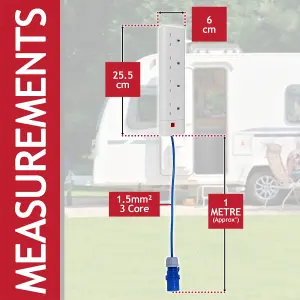 SPARES2GO 16A Plug to 13A 4 Gang Socket Caravan Motorhome Camping Hook Up Power Extension Lead (1 Metre)
