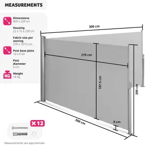 Double-sided garden privacy screen w/ retractable awnings - grey