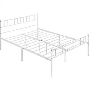 Minimalist Metal Bed Frame with Slatted Headboard White / Kingsize (5')