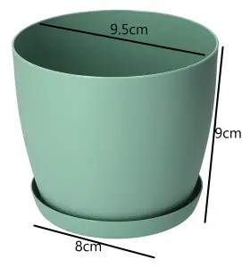 Plant Pots Flower Planter 6 Colours 8 sizes Matt Plastic Pot + Saucer Tray Deco Green 9.5cm