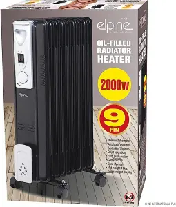 2000w 9 Fin Portable Oil Filled Radiator Heater Electrical Caravan Office Home Black