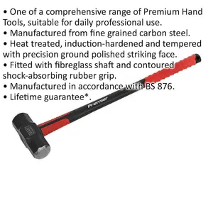 14lb Sledge Hammer - Fibreglass Handle - Rubber Grip - Fine Grained Carbon Steel