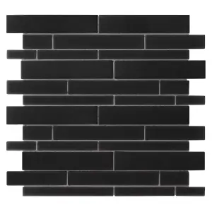 Opulence Black Frosted Matt Linear Glass Mosaic tile, (L)294mm (W)323mm