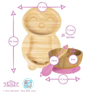 Tiny Dining - Penguin Bamboo Suction Baby Feeding Set - Pink - 4pc