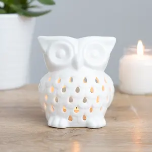 Ceramic White Owl Oil Burner H11 x W9 cm