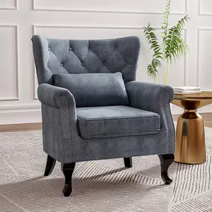 Grey Fabric Upholstered Armchair Lounge Chair Sofa Chair with Toss Pillow