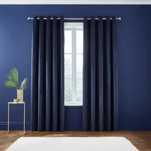 Catherine Lansfield Kingsley Matt Velvet 66x90 Inch Lined Eyelet Curtains Two Panels Navy Blue