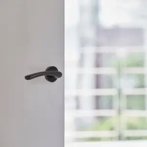 Zena Door Handle Modern Design Matt Black Lever on Nickel Rose Internal + Latch