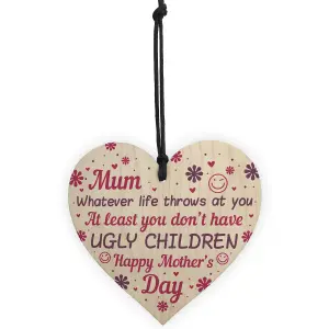 Red Ocean HAPPY MOTHERS DAY CARD Mothers Day Gift FUNNY MUM MOTHER COMEDY JOKE Wooden Heart Plaque Gift