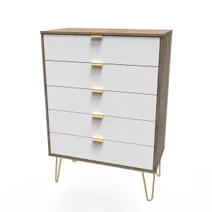 Linear Ready assembled Matt white dark oak effect 5 Drawer Chest of drawers (H)1075mm (W)765mm (D)415mm