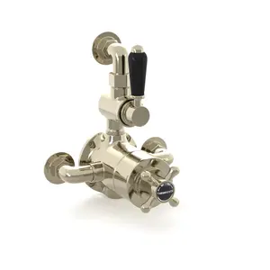 ENKI Downton English Gold Black Traditional Brass Thermostatic Twin Shower Valve with Return to Wall Bend T113