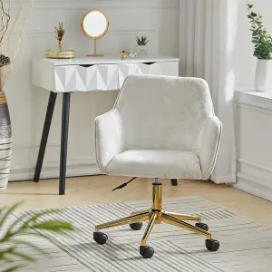 Off White Home Office Chair Velvet Effect Swivel Computer Desk Chair with Armrest