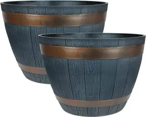 simpa Dark Grey 38cm Rustic Barrel Cask Planters