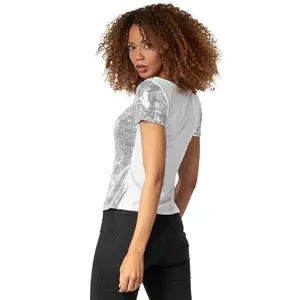 Short Sleeve Sequin Top - silver XXL