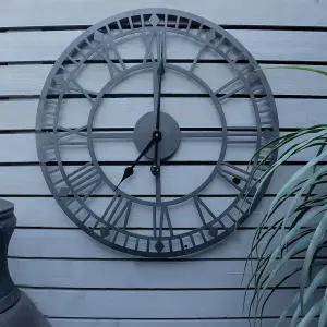 Black Open Face 24" Roman Numeral Indoor or Outdoor Clock - Battery Powered Metal Wall Fence Clock for Home or Garden - 60cm Dia