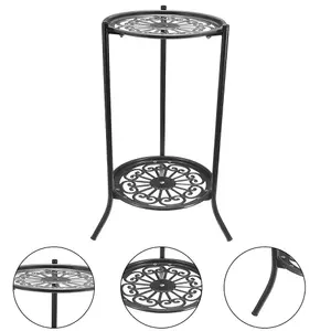 Garden 2 Tier Black Tall Round Rustproof Vintage Plant Stand 64cm H