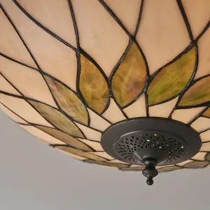 Tiffany Glass Semi Flush Ceiling Light Rose & Cream Inverted Round Shade i00048