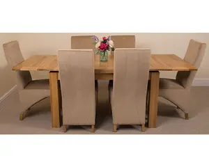 Richmond 140cm - 220cm Oak Extending Dining Table and 6 Chairs Dining Set with Lola Beige Fabric Chairs