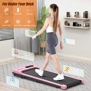 Motorized Treadmill Speed 1-6KM/H,Space Saving Treadmill for Home and Office-Pink