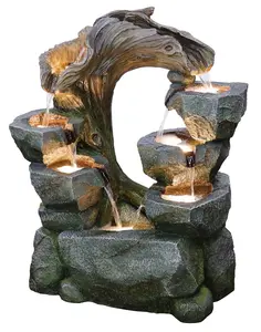 Aqua Creations Bellevue Carved Rock Falls Solar Water Feature with Protective Cover