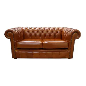 Chesterfield 2 Seater Newcastle Spice Tan Leather Sofa Bespoke In Classic Style