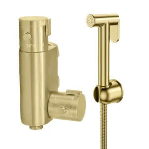 Douche Bidet Shattaf Muslim Shower Spray Thermostatic Handset and Valve Set - Brushed Brass