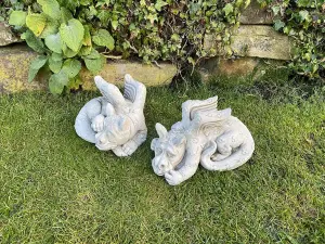 Pair of Small Laying Dragons Sculptures