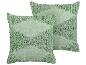 Set of 2 Cushions RHOEO Cotton 45 x 45 cm Geometric Tufted Light Green