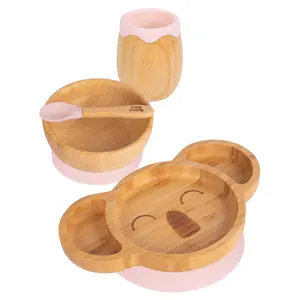 Tiny Dining 4pc Koala Bamboo Suction Baby Feeding Set - Pastel Pink