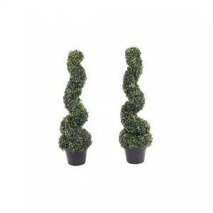 Oypla Set of 2 Artificial Topiary Boxwood Spiral Trees 80cm Indoor Outdoor Decoration