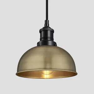 Industville Brooklyn Dome Pendant, 8 Inch, Brass, Black Holder