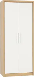 Seville 2 Door Wardrobe in White High Gloss Light Oak Effect Veneer