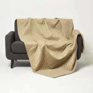 Homescapes Diamond Quilted Beige Velvet Throw