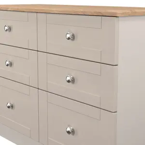 Sussex Ready assembled Beige & oak 6 Drawer Chest (H)792mm (W)1117mm (D)414mm